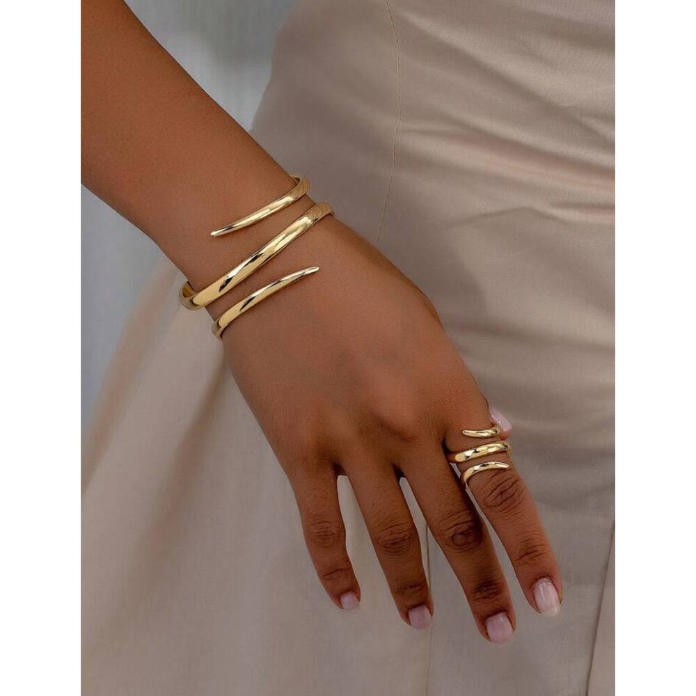 Set Bracelet Ring Geometric Silver & Gold Options Retro Chic Jewelry Set, Gift